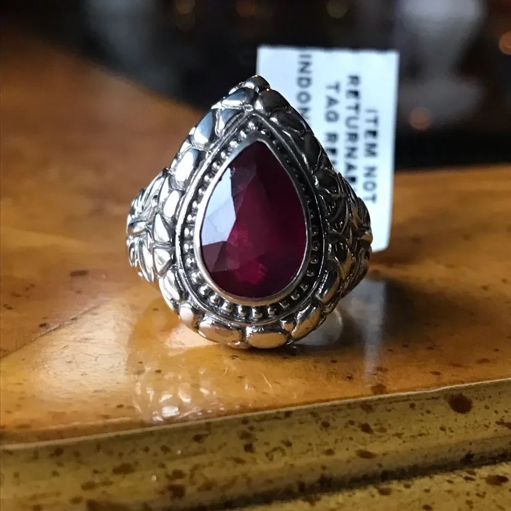 Natural Ruby Sterling Silver Ring Size 7
